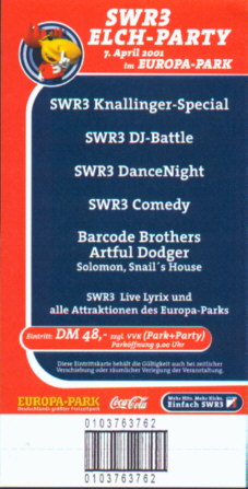 Ticket für die Elchparty 2001.