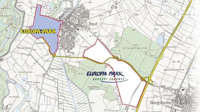 Die erste Stufe der Planung des Wasserparks: Das "Konzept Zukunft" zwischen Rust und Ringsheim. Bild: Europa-Park
